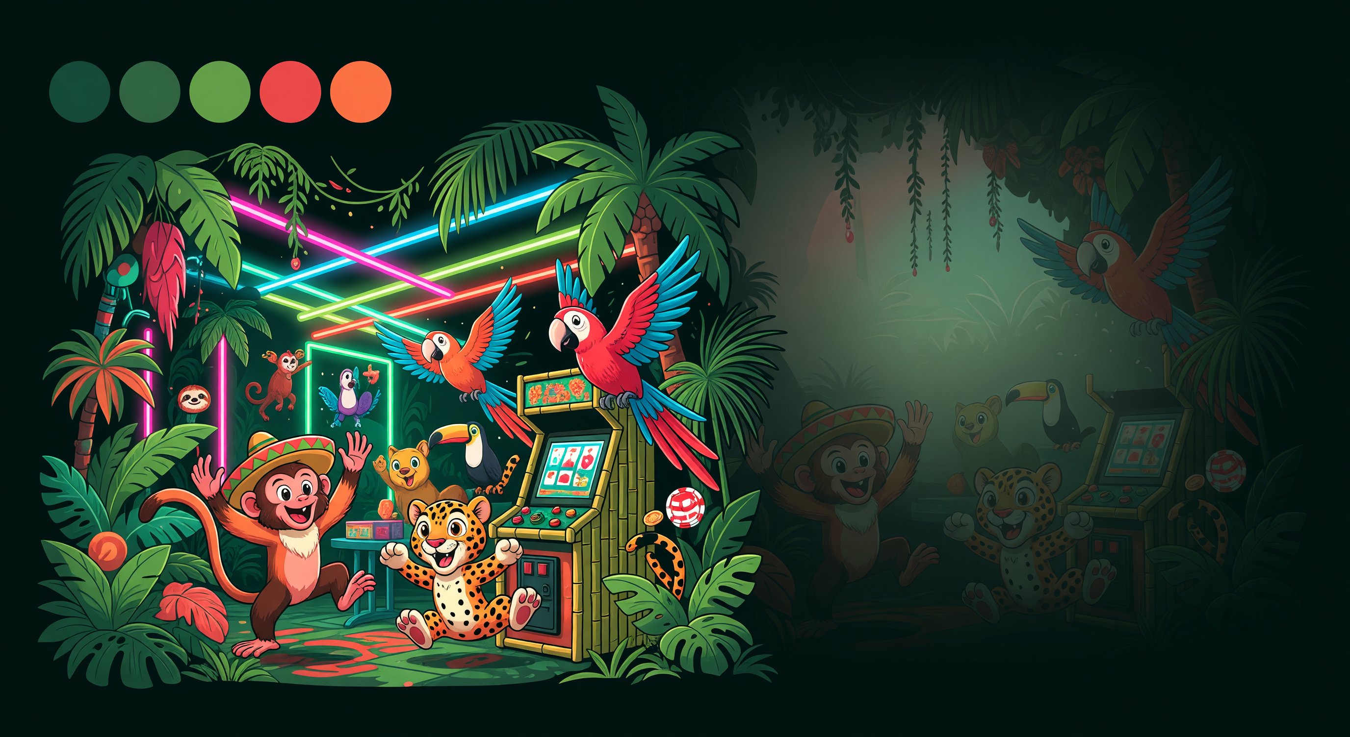 Vibrant jungle game room atmosphere